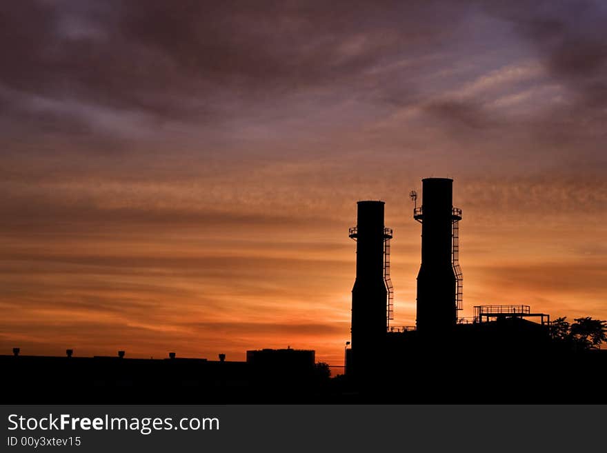 Electric power station at sunrise