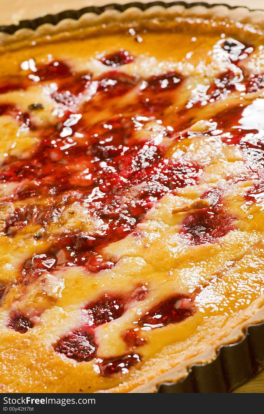 Cake with strawberry on the table