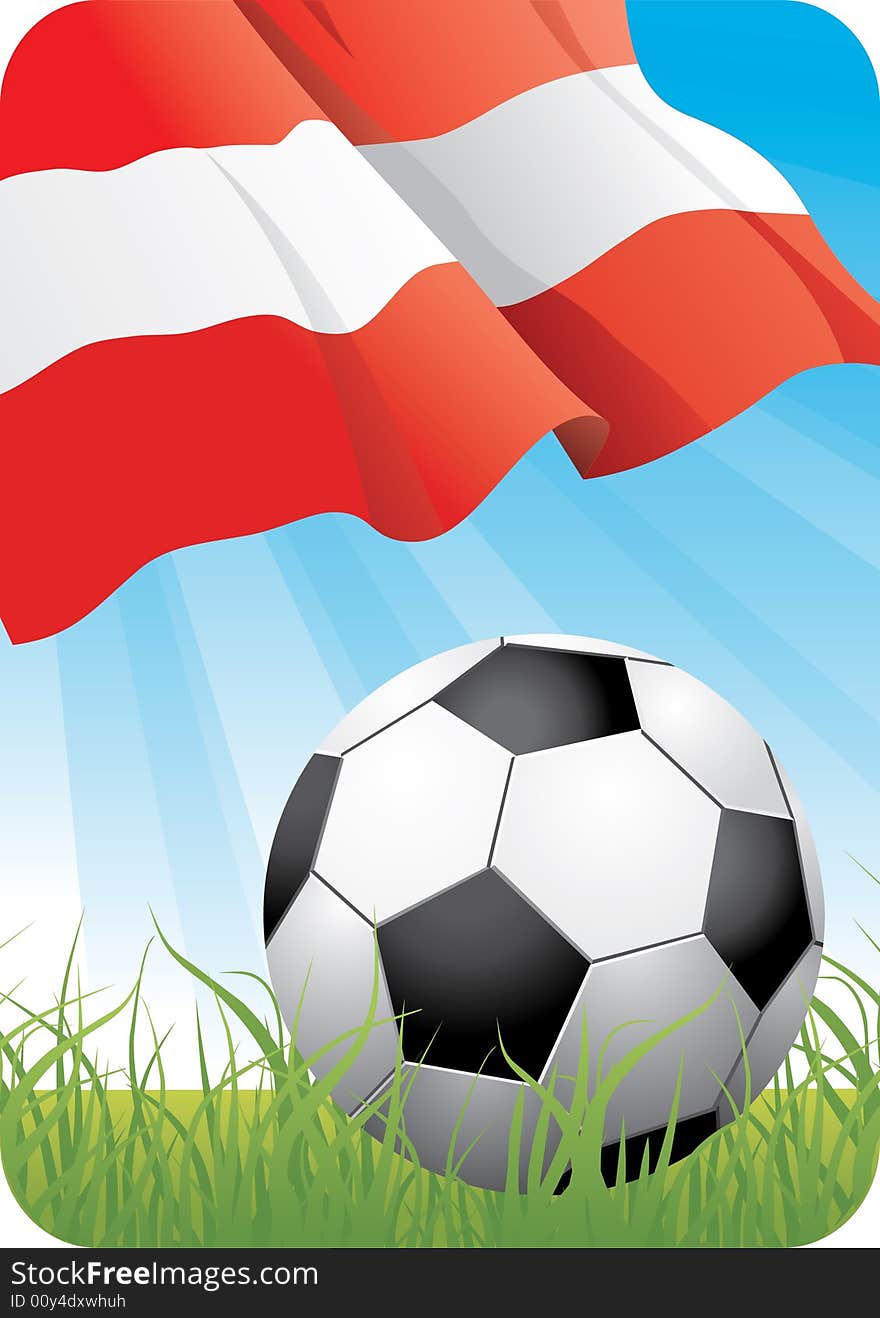 European football championship Euro 2008 theme with a classic ball on the grass and Austrian flag. European football championship Euro 2008 theme with a classic ball on the grass and Austrian flag