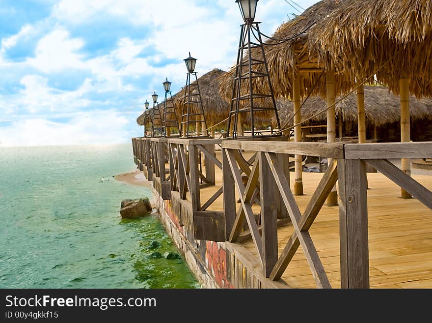 Idillic sea landscape with huts