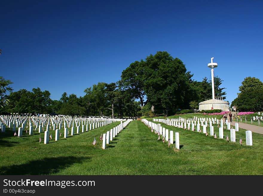 Arlington National Cemetery with deep blue skies