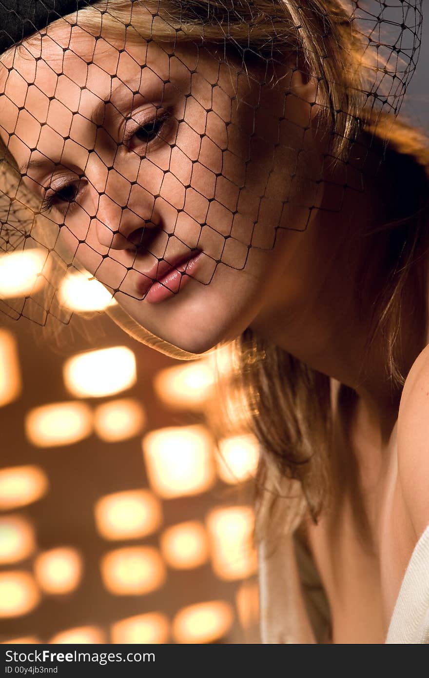 Retro portrait of young lady with veil