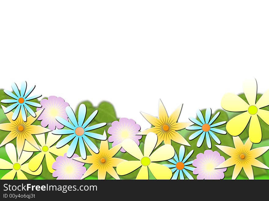 A bunch of flowers over white background