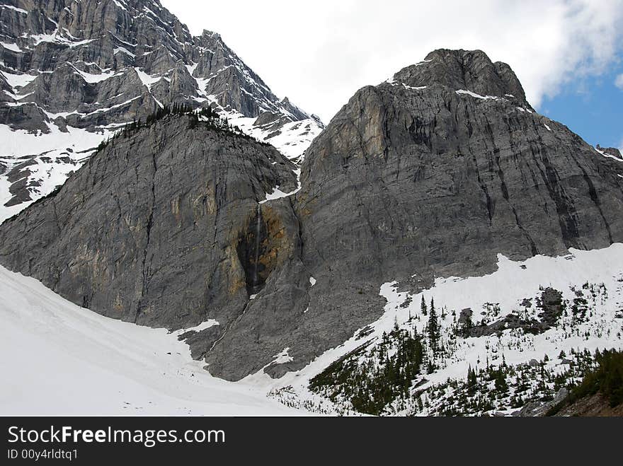 Snow mountain peaks near Bow lake