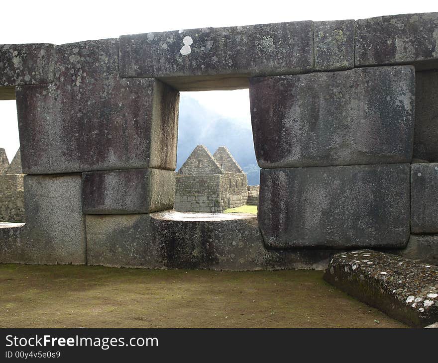 The lost city of the inca Machu Picchu in Cuzco, Peru. Inca Window.