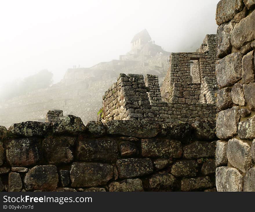 The lost city of the inca Machu Picchu in Cuzco, Peru. Inca Window.