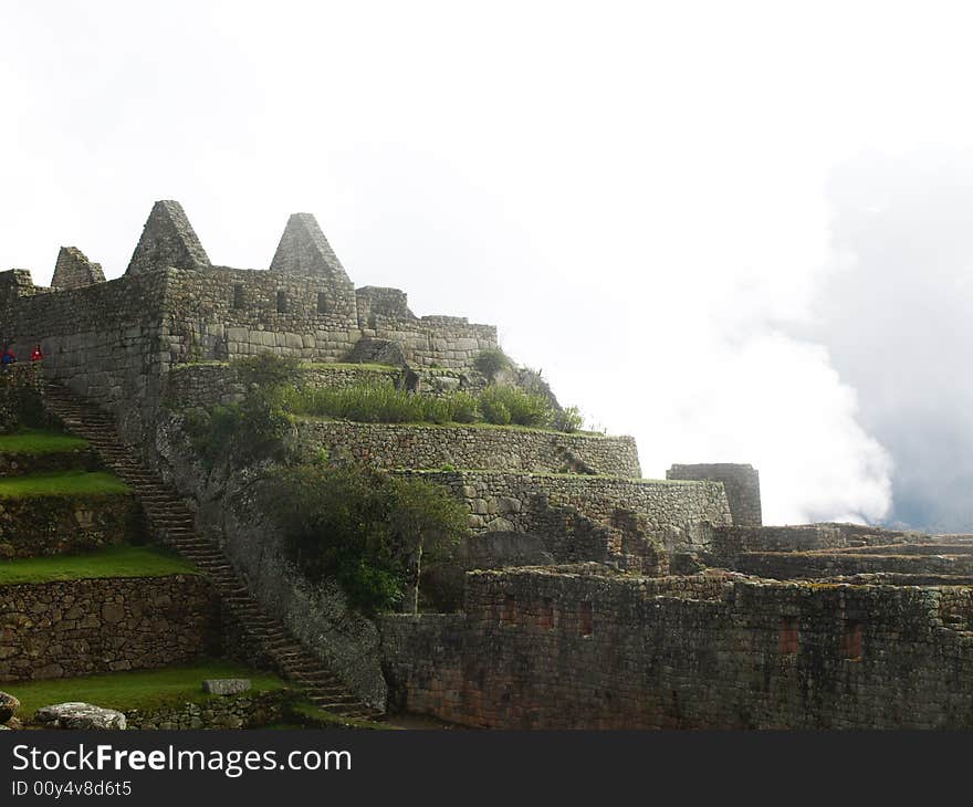 The lost city of the inca Machu Picchu in Cuzco, Peru. Inca Window.