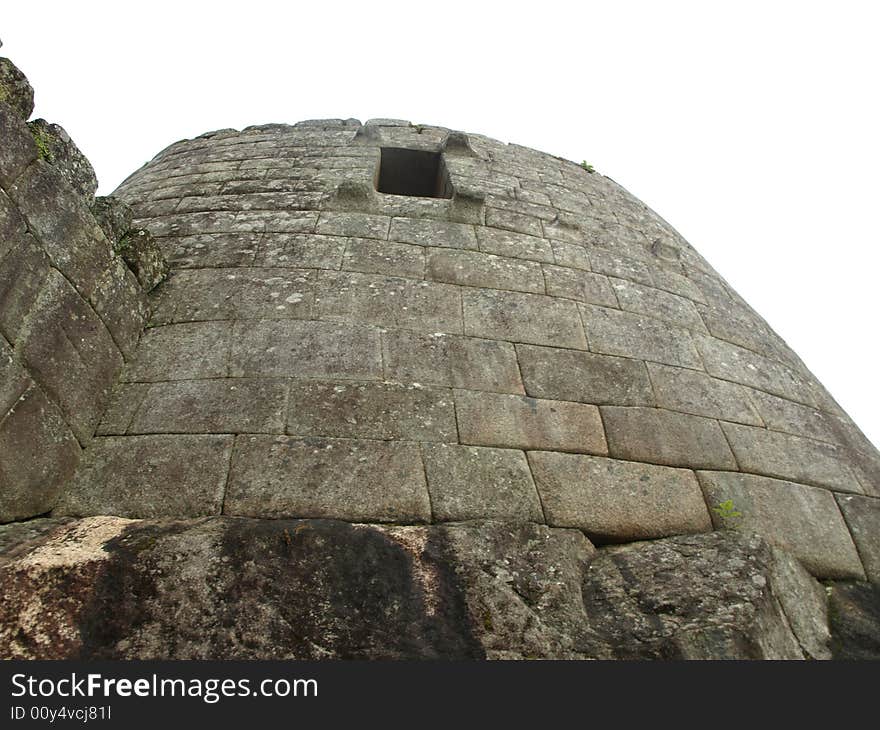 The lost city of the inca Machu Picchu in Cuzco, Peru. Inca window.