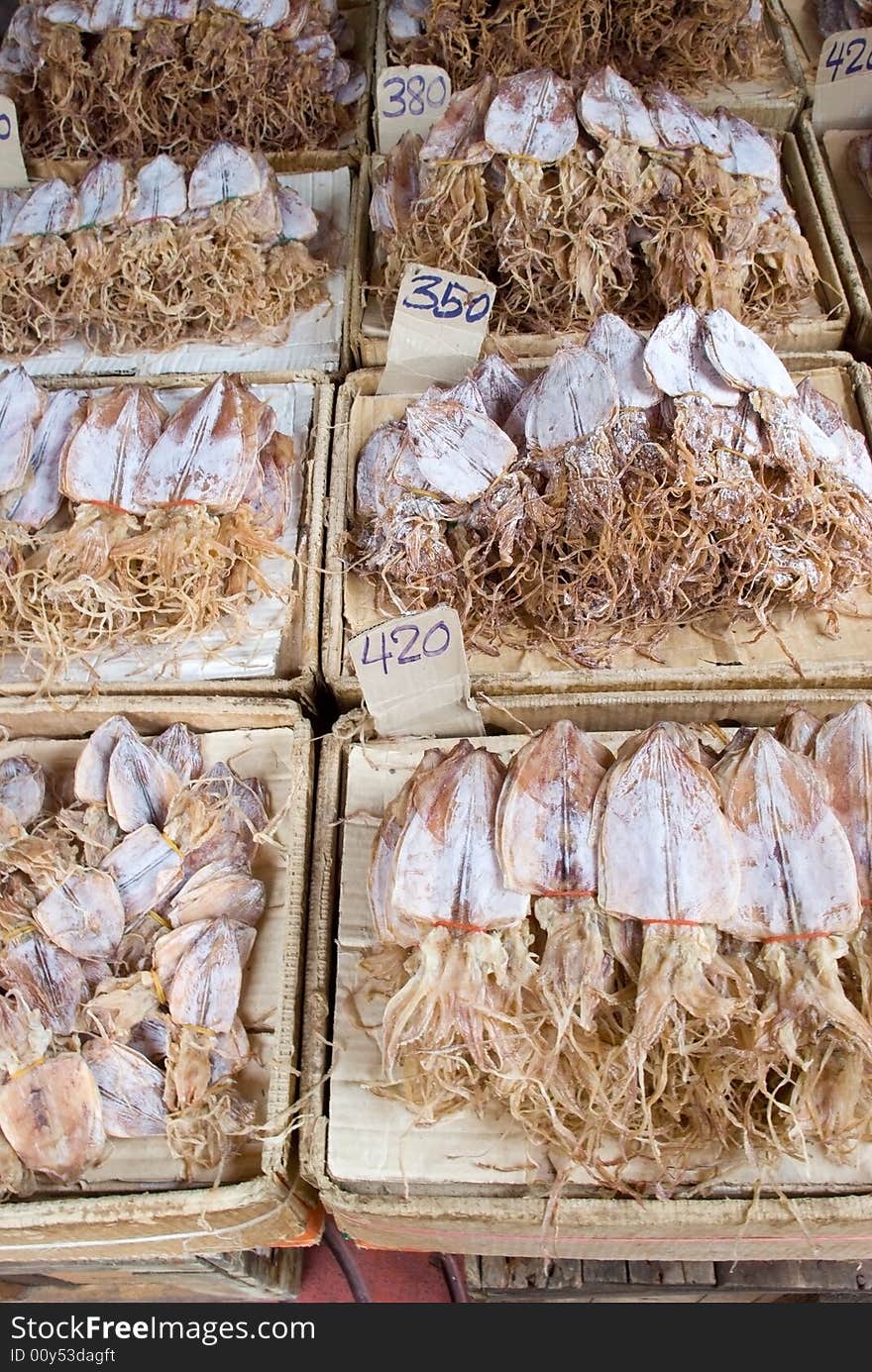 Dry squid in a Bangkok market