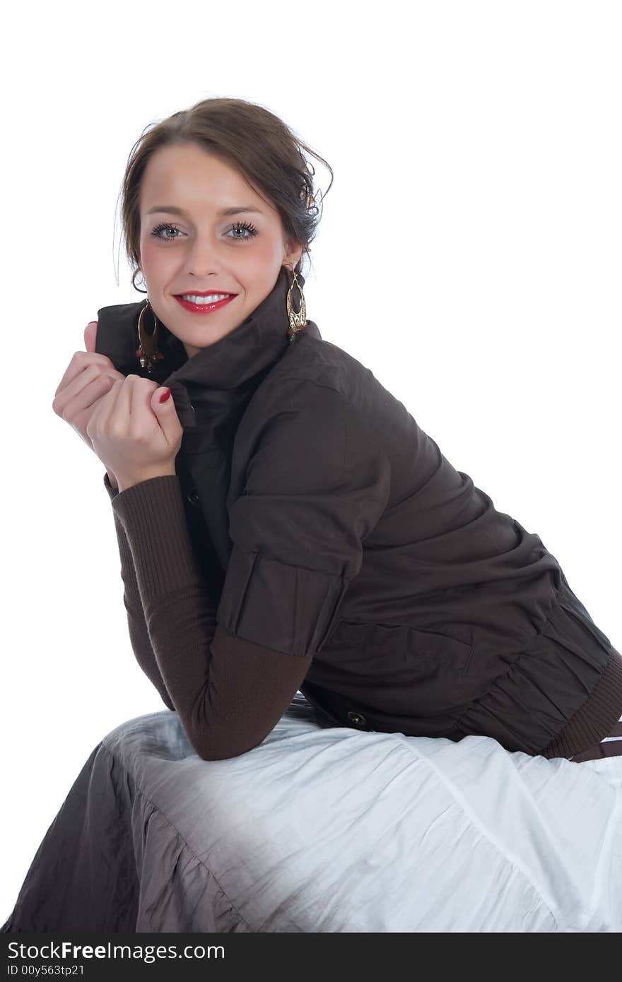 Portrait of the brunette with blue eyes