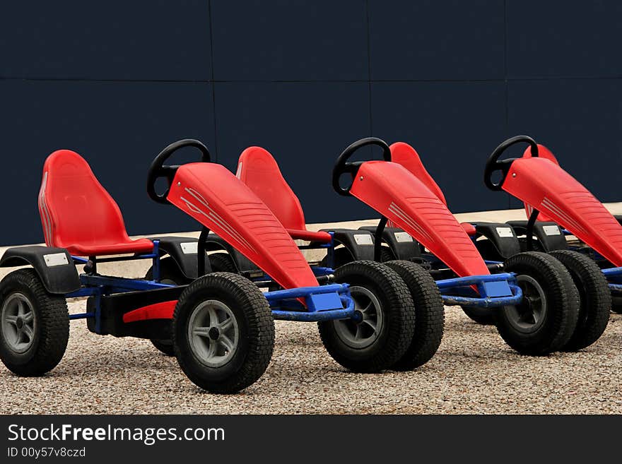 Parking station with pedal cars for renting. Parking station with pedal cars for renting