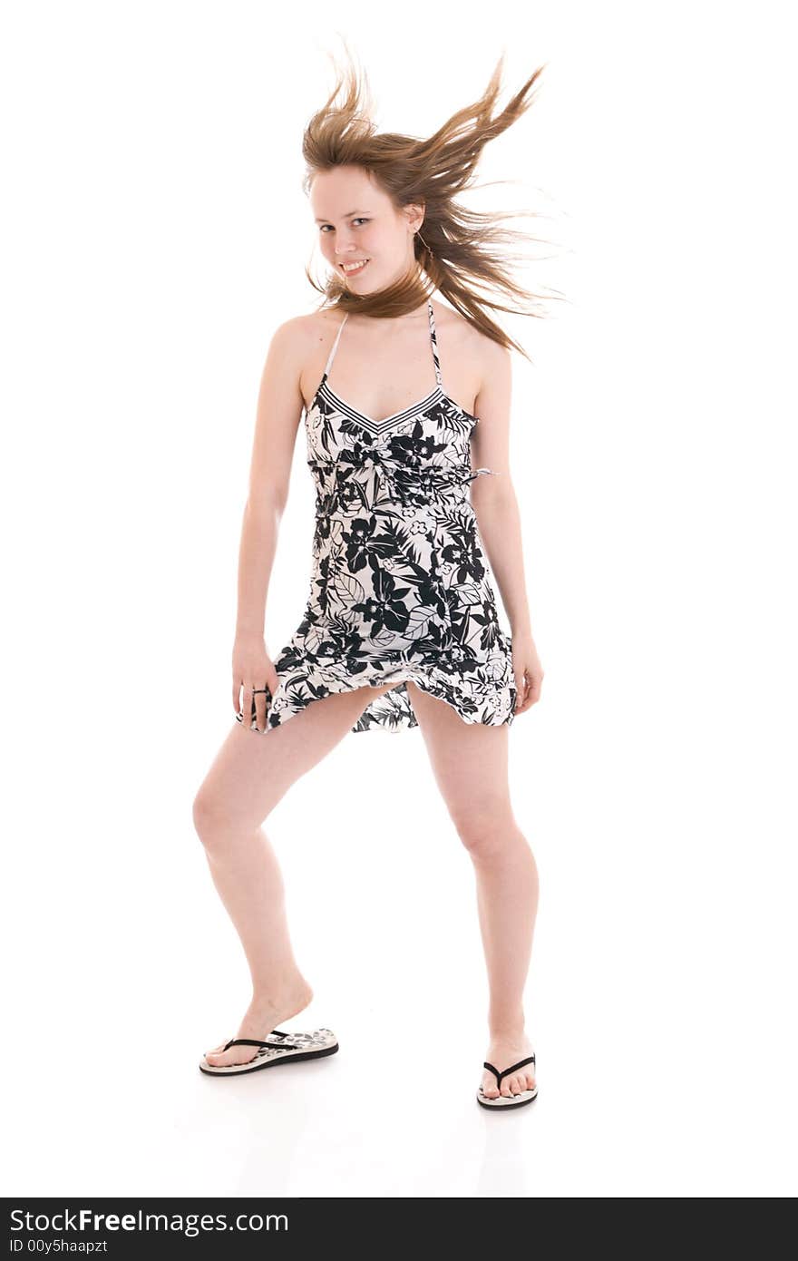 The young attractive girl isolated on a white background