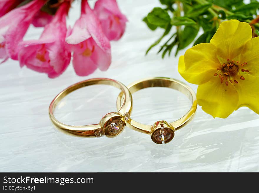 Engagement rings on a white background