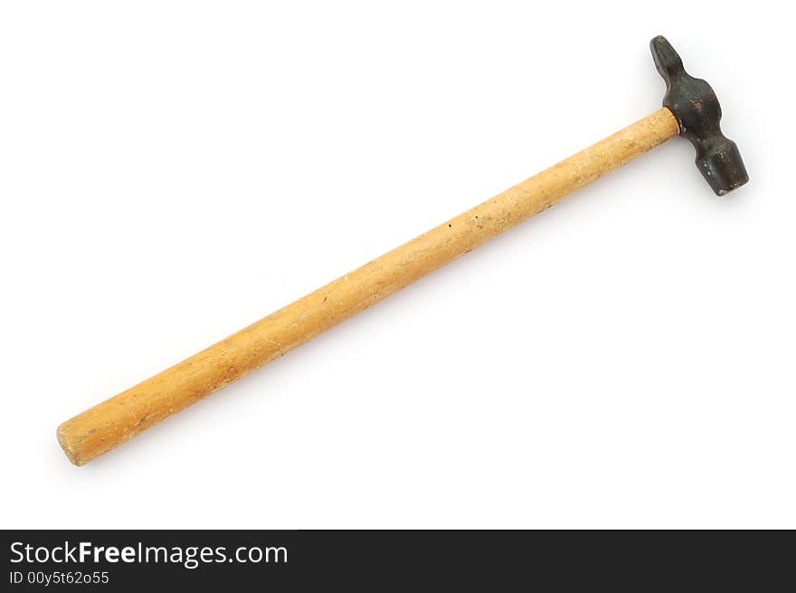 Small hammer with wooden handle on the white background. Small hammer with wooden handle on the white background.