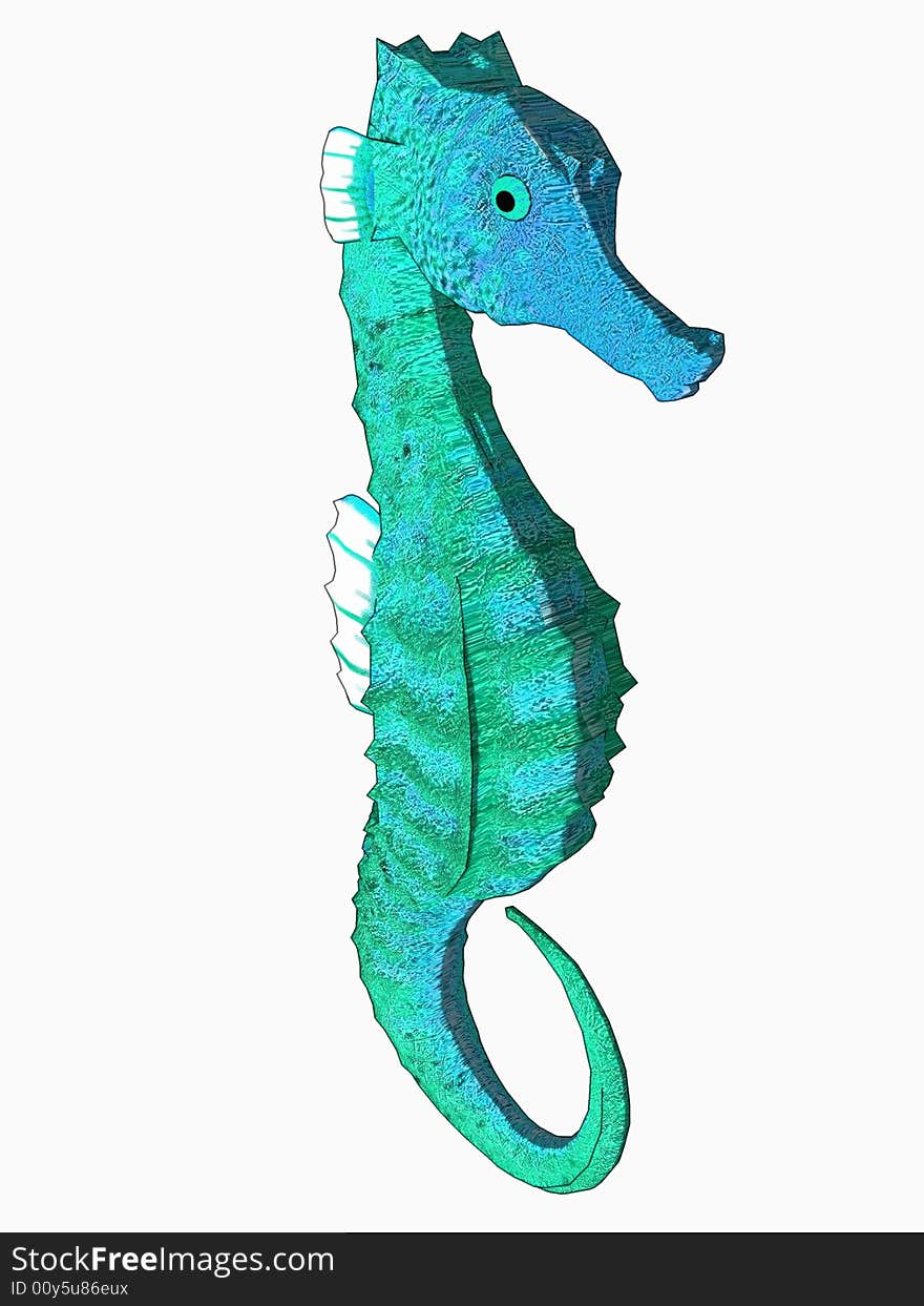 Cute cartoon seahorse. 3Dimensional model, computer generated image.