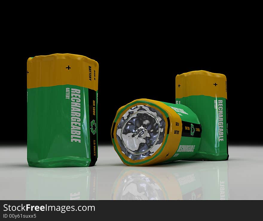 Three deformed rechargeable battery -digital artwork. Three deformed rechargeable battery -digital artwork