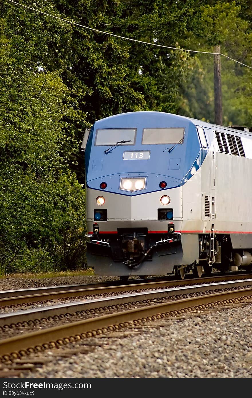 Passenger train on a twin track