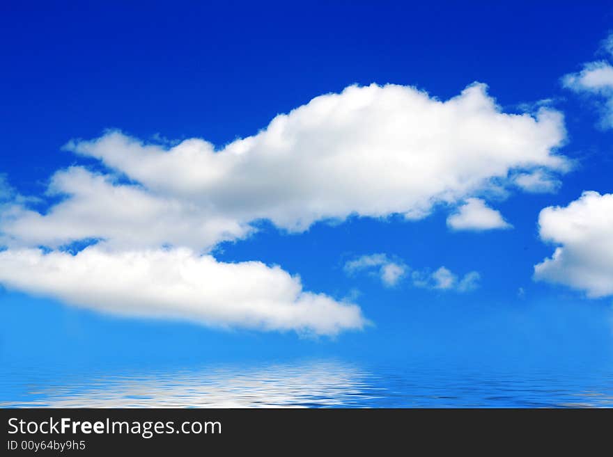 Blue sky reflected on water. Blue sky reflected on water