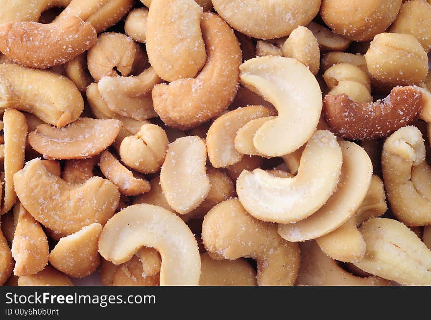 Close-up of salted cashew beans