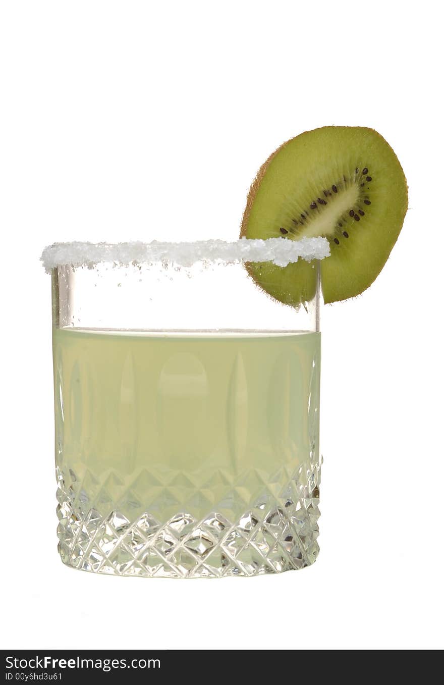 Kiwi cocktail isolated on white with kiwi slice on glass