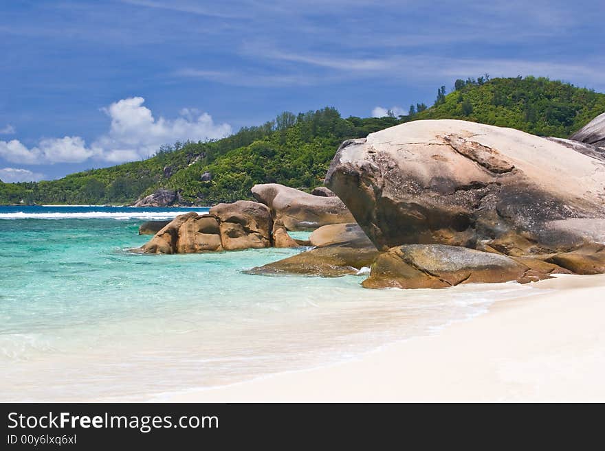 The beach at the Mahe island, Seychelles