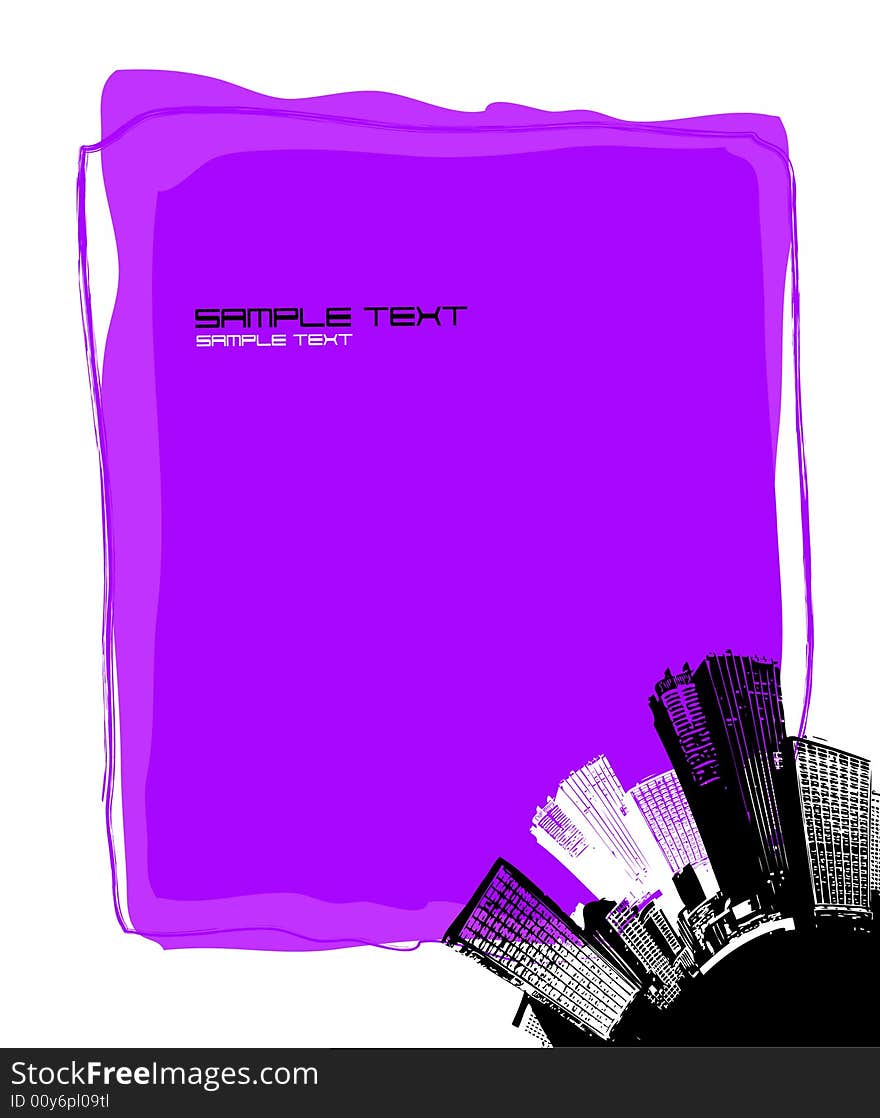 City with purple board. Vector