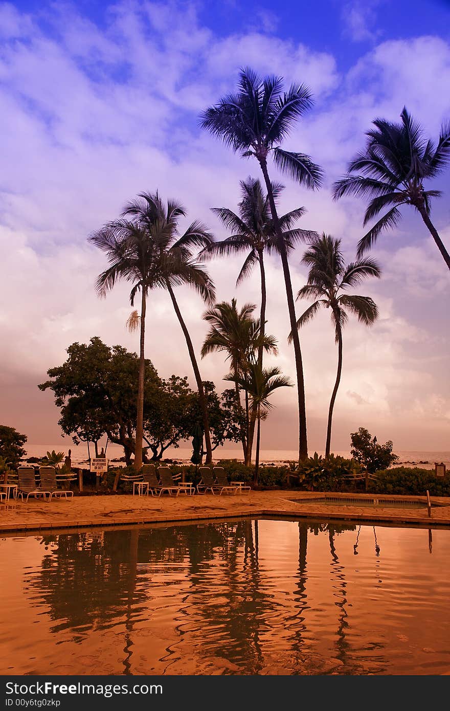 Pool reflection at a beach resort in Big Island, Hawaii