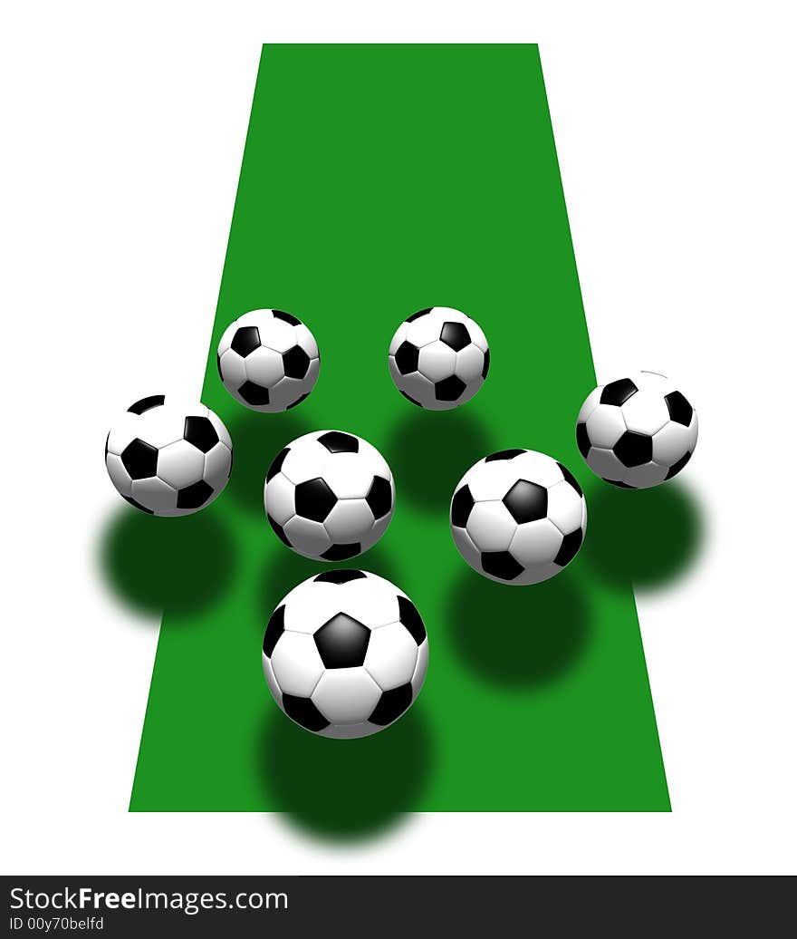 Soccer balls - isolated illustration on green background