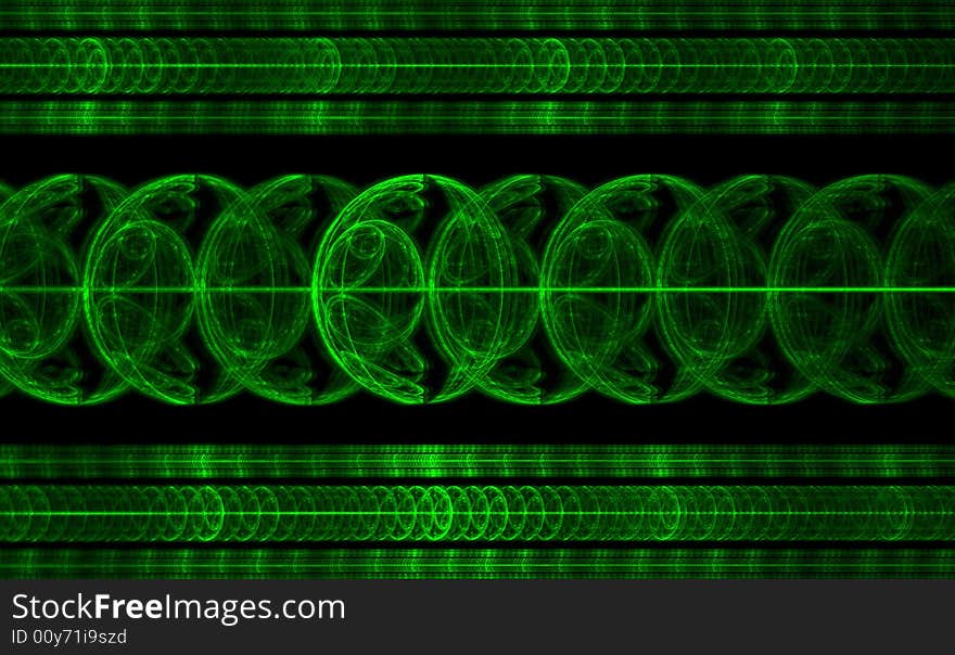 A fractal pattern with a line of bright emerald green balls.