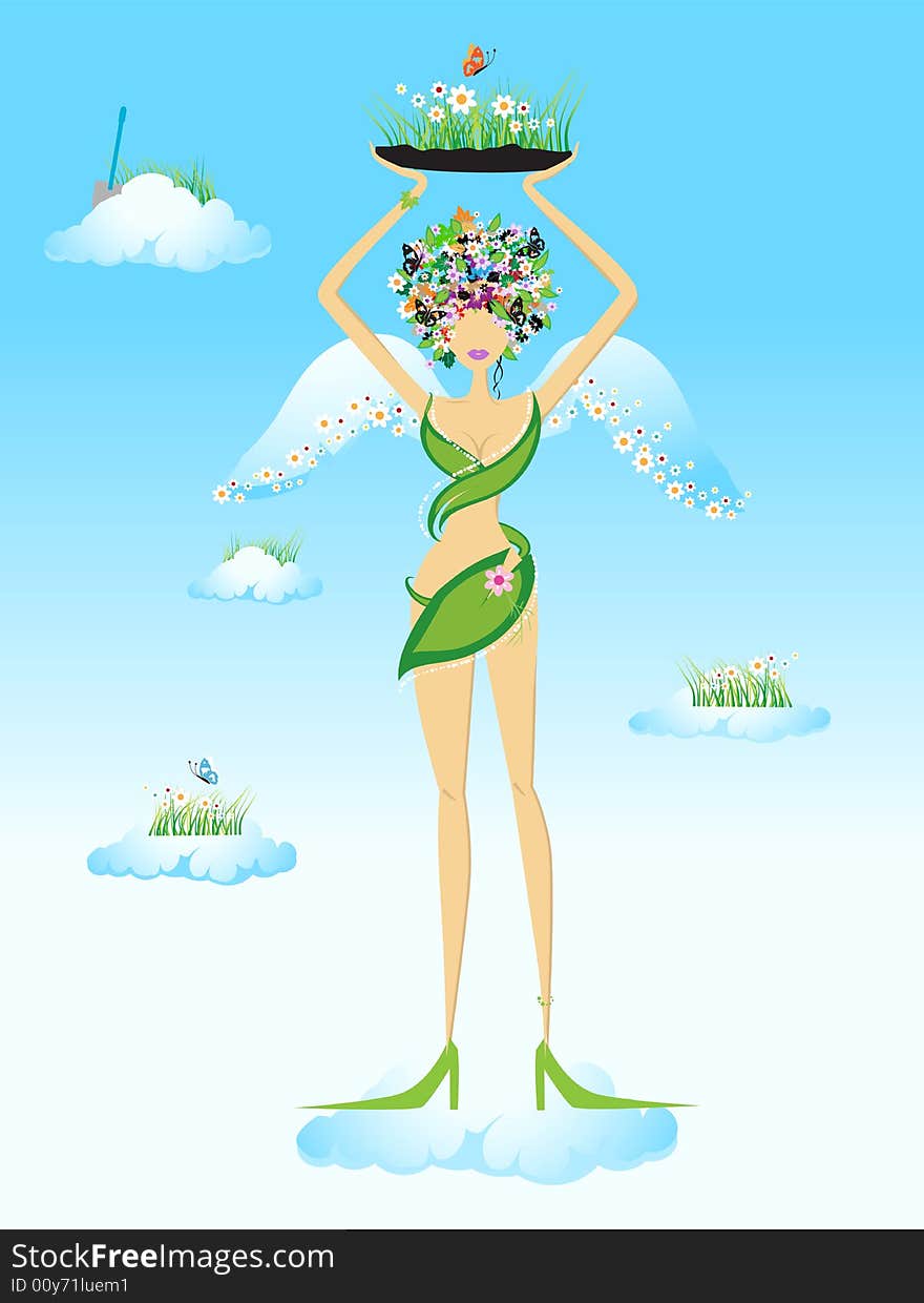 Beautiful fairy on sky, vector illustration