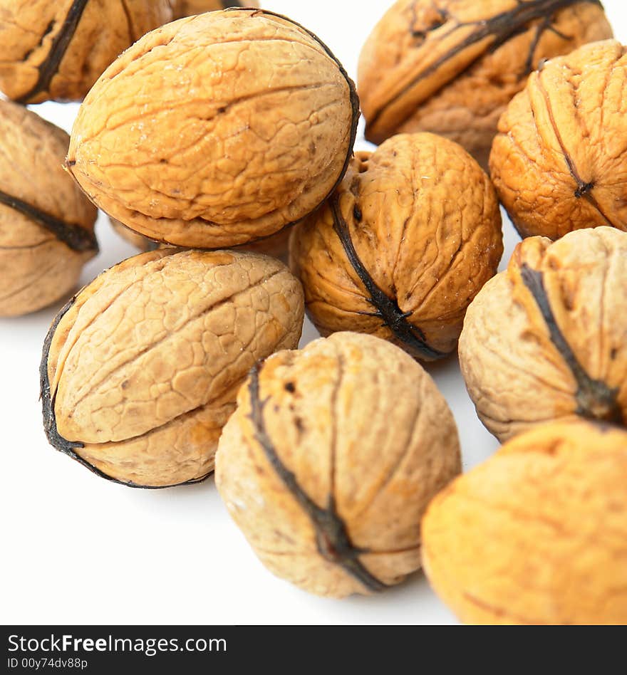 Close up view of Walnuts on a white background. Close up view of Walnuts on a white background