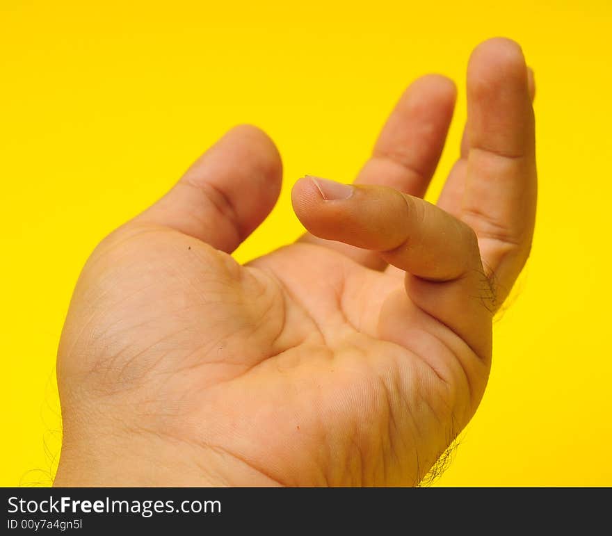 A hand against a yellow background