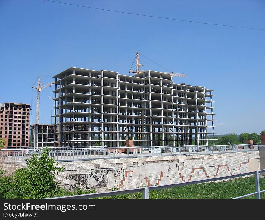 Frame of the building during construction. Frame of the building during construction