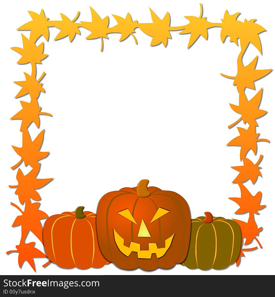 Halloween frame with pumpkins on white background