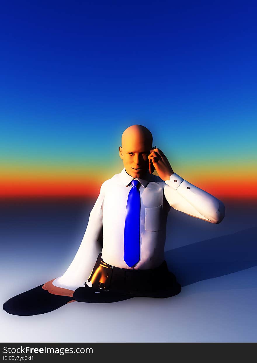 An conceptual image of a business man who is melting due to overworking. An conceptual image of a business man who is melting due to overworking.