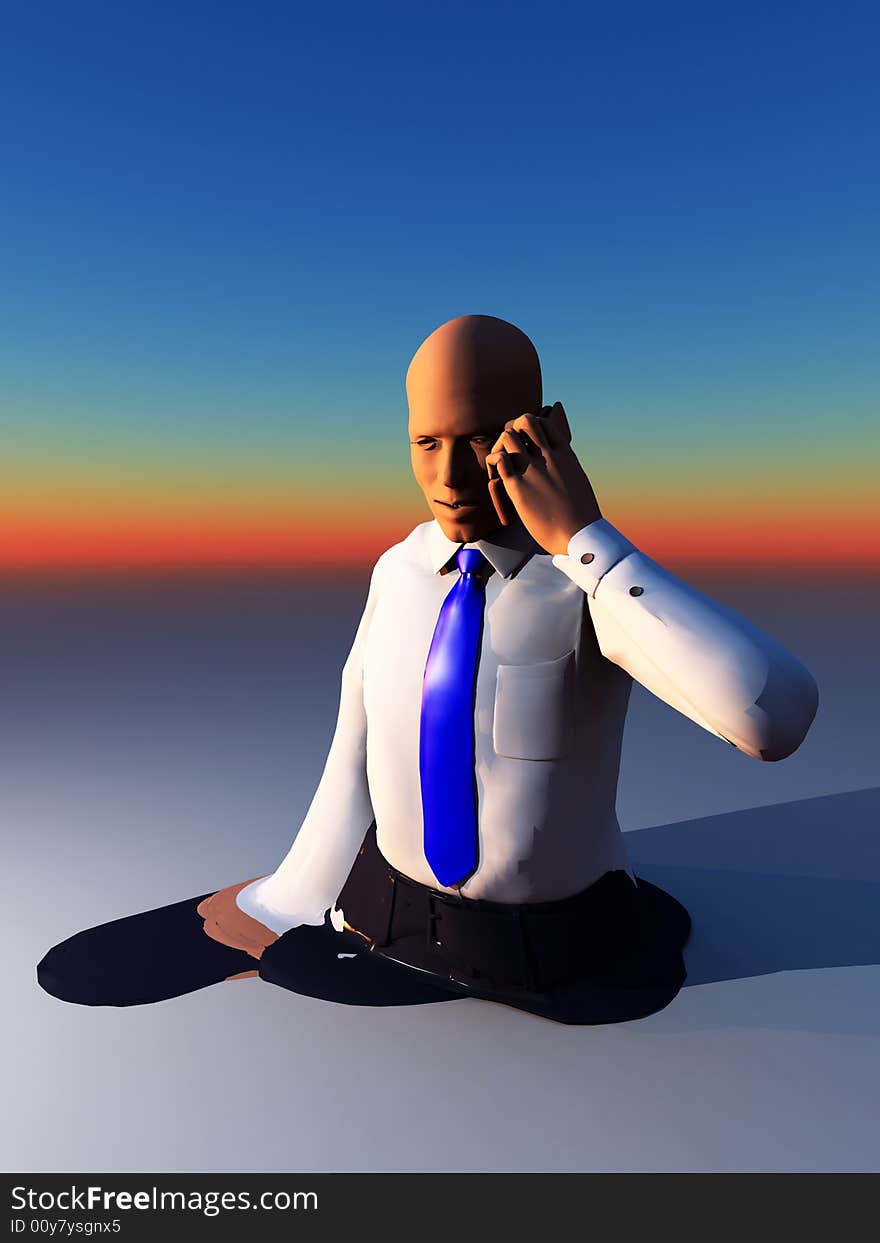 An conceptual image of a business man who is melting due to overworking. An conceptual image of a business man who is melting due to overworking.