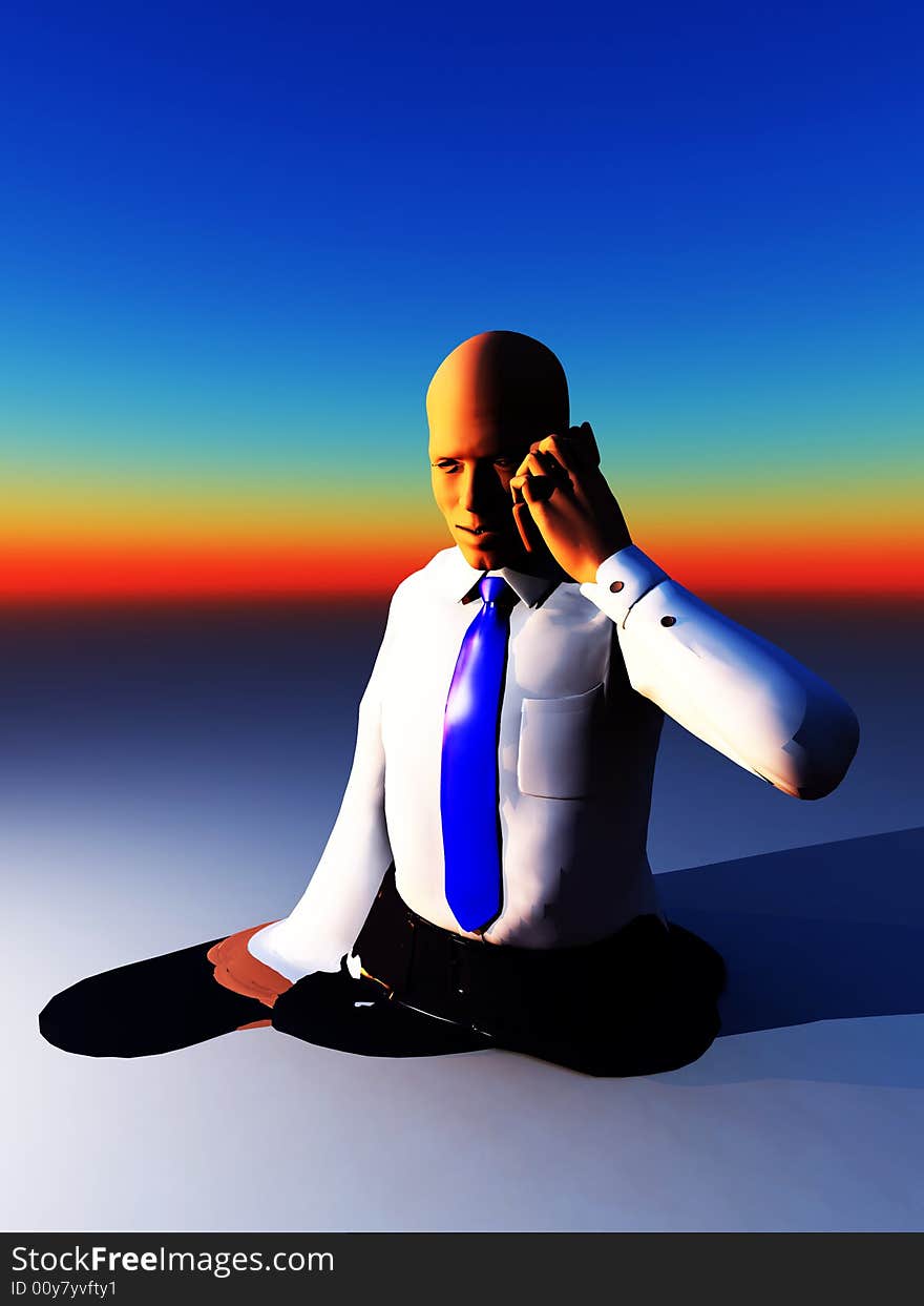 An conceptual image of a business man who is melting due to overworking. An conceptual image of a business man who is melting due to overworking.