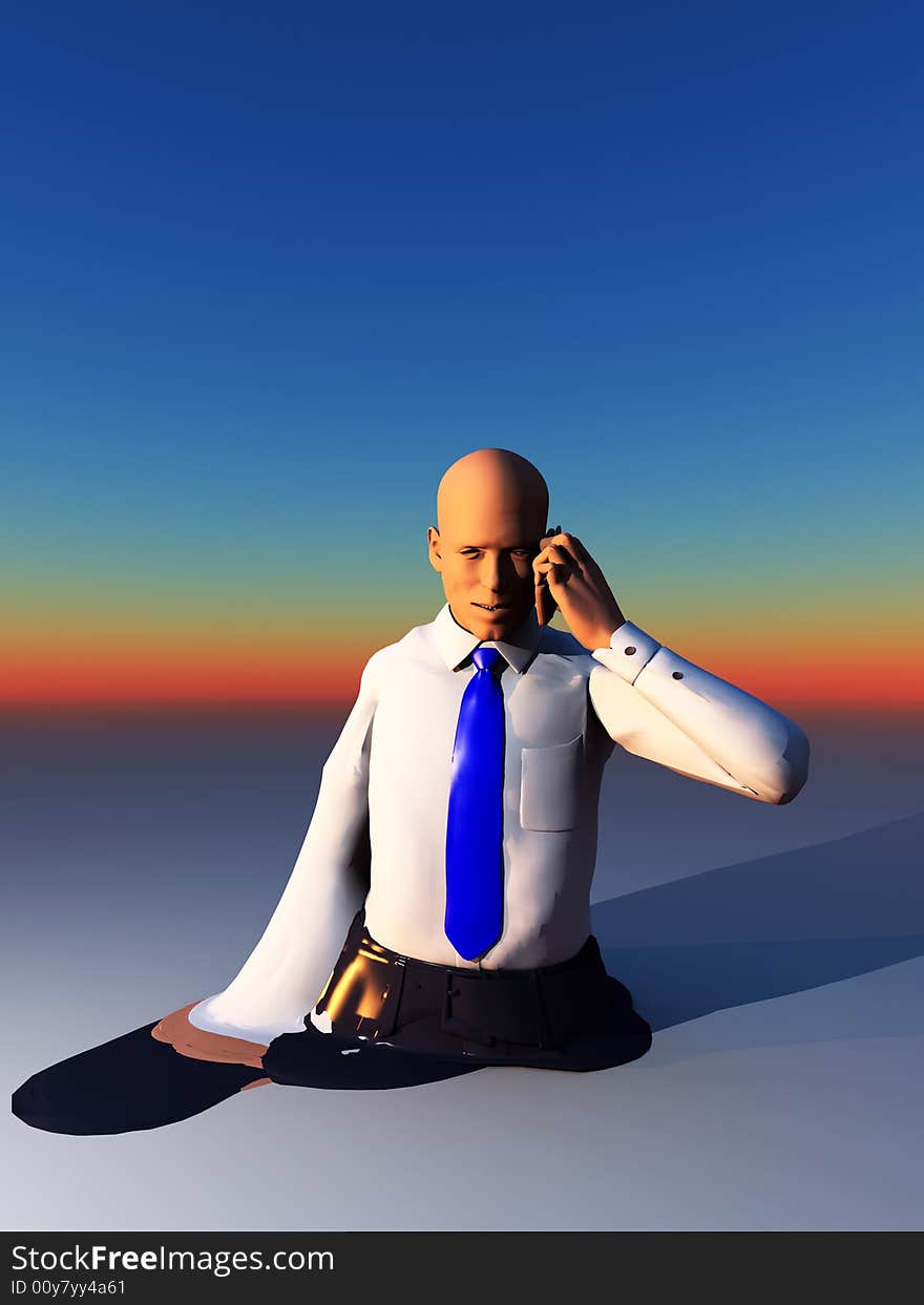 An conceptual image of a business man who is melting due to overworking. An conceptual image of a business man who is melting due to overworking.