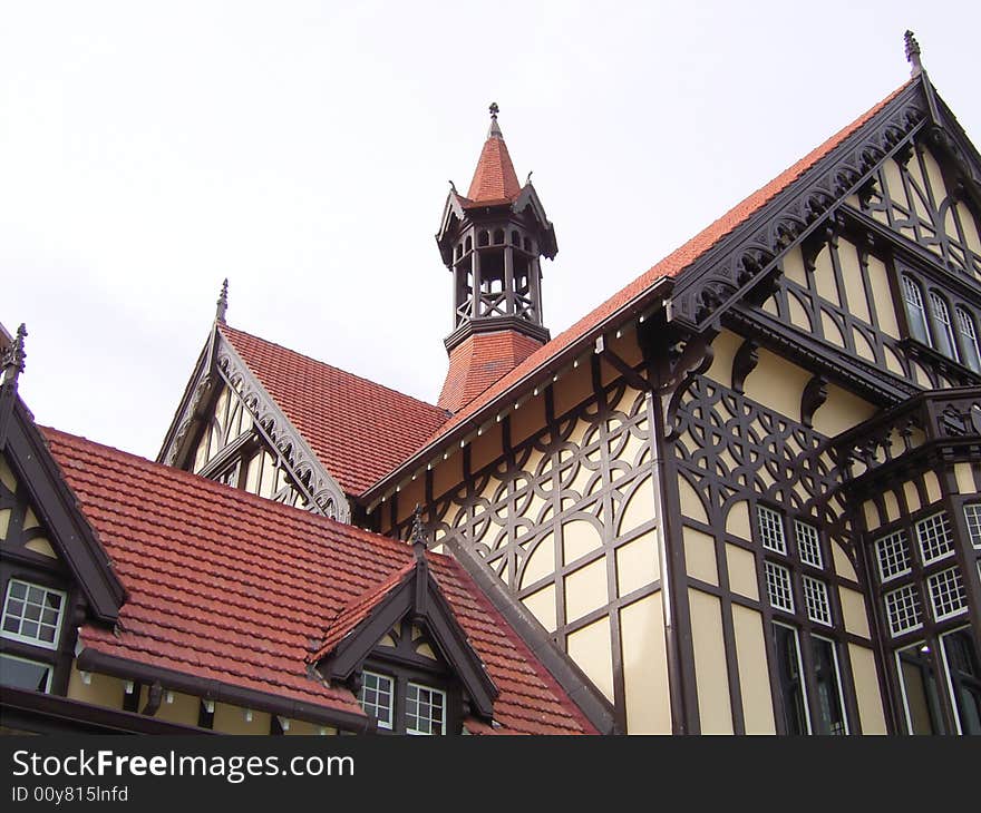 Sharp angles make this mock tudor building elegant. Sharp angles make this mock tudor building elegant