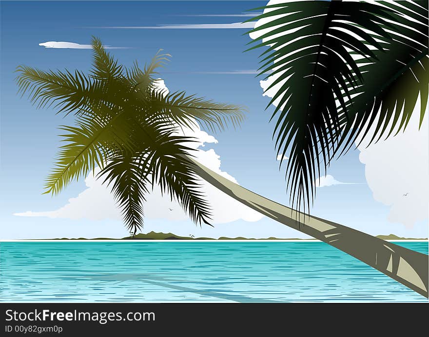 Figure of a beautiful coastal beach with palm trees. Figure of a beautiful coastal beach with palm trees