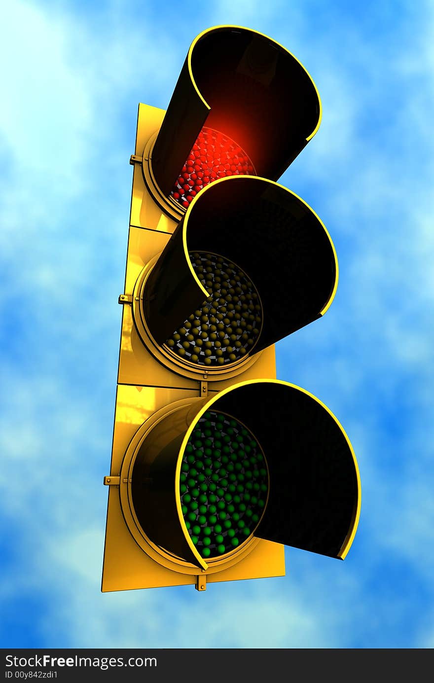 Red Traffic Light with sky background