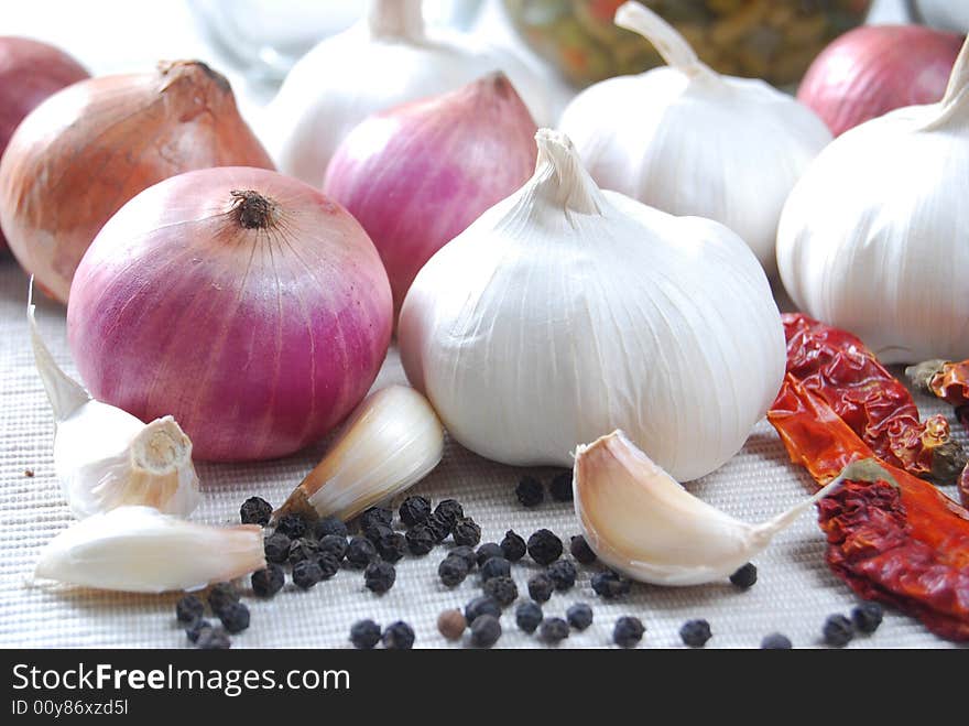 A Group of Garlic and Onion. A Group of Garlic and Onion