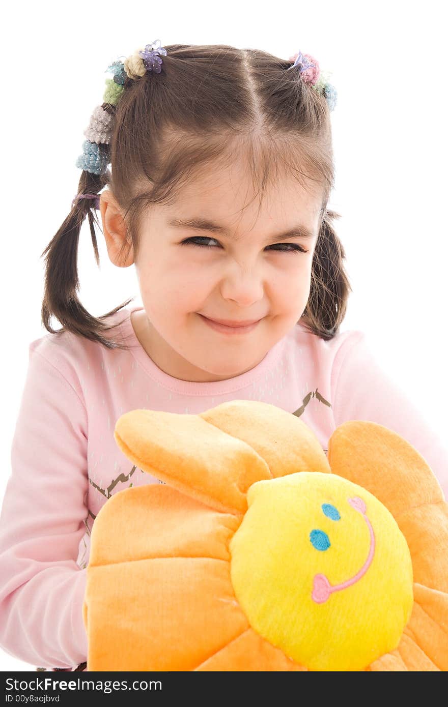 The young girl with flower isolated on a white background