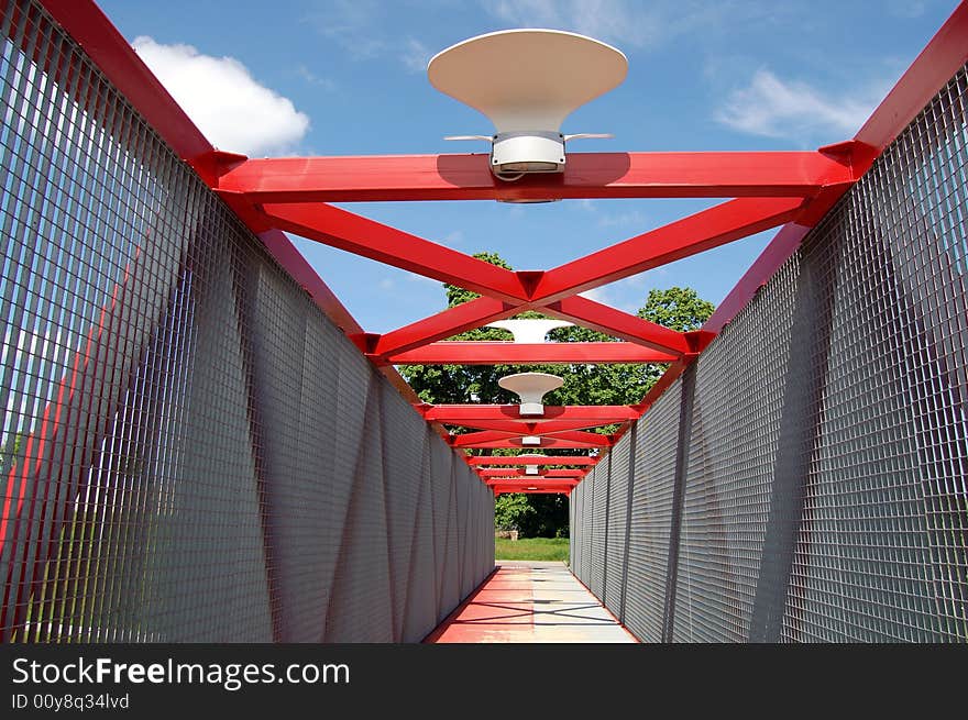 Modern red bridge in Vilnius