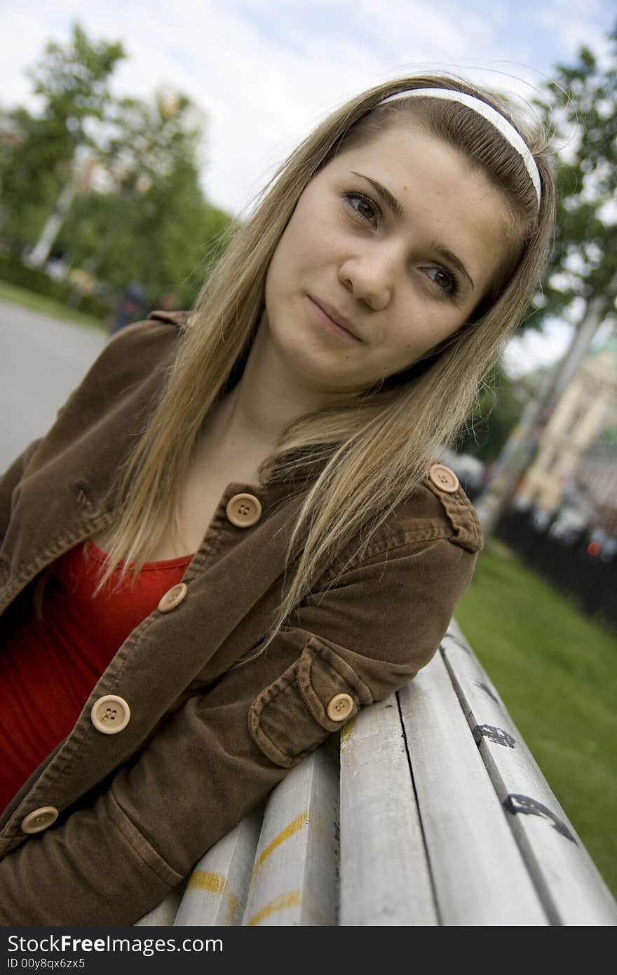 Portrait of cute girl in city