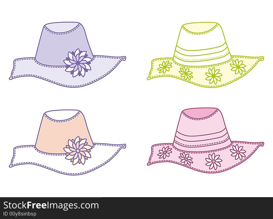 Vector illustration of summer garden party hats. Vector illustration of summer garden party hats