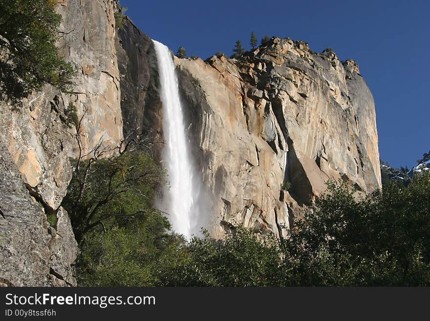 Famous natural landmark Brideveil falls. Yosemite national park. California. USA