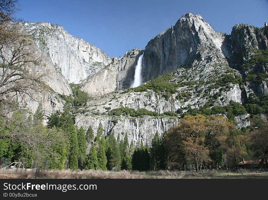 Famous natural landmark Yosemite fall. Yosemite national park. California. USA