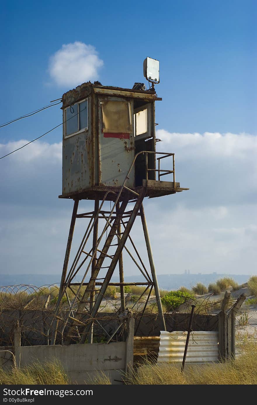 Old security service watch-tower. Old security service watch-tower