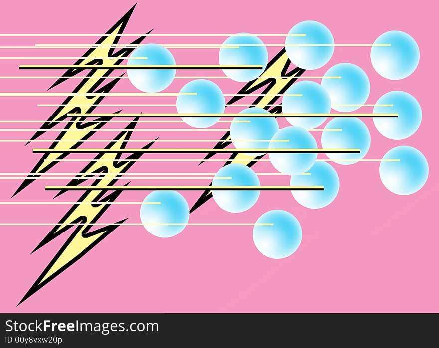 Speed Lines, Spheres, and Bolts of Lightning are Featured in an Abstract Art Deco Illustration. Speed Lines, Spheres, and Bolts of Lightning are Featured in an Abstract Art Deco Illustration.